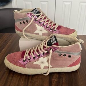 Golden Goose Pink Glitter High-Top Sneakers